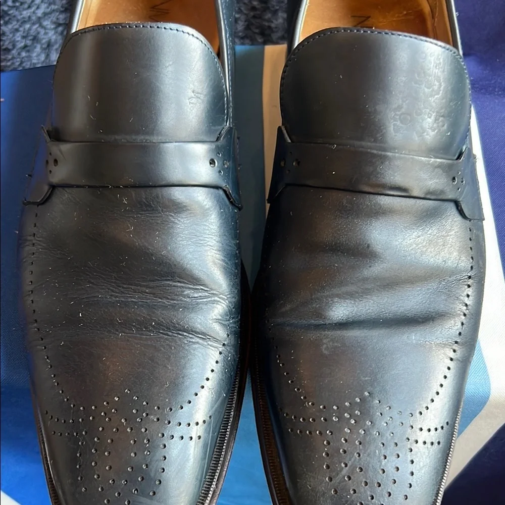 Neiman Marcus Black Leather Slip-On Penny Loafers